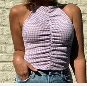 Zara lilac gingham plaid halter top